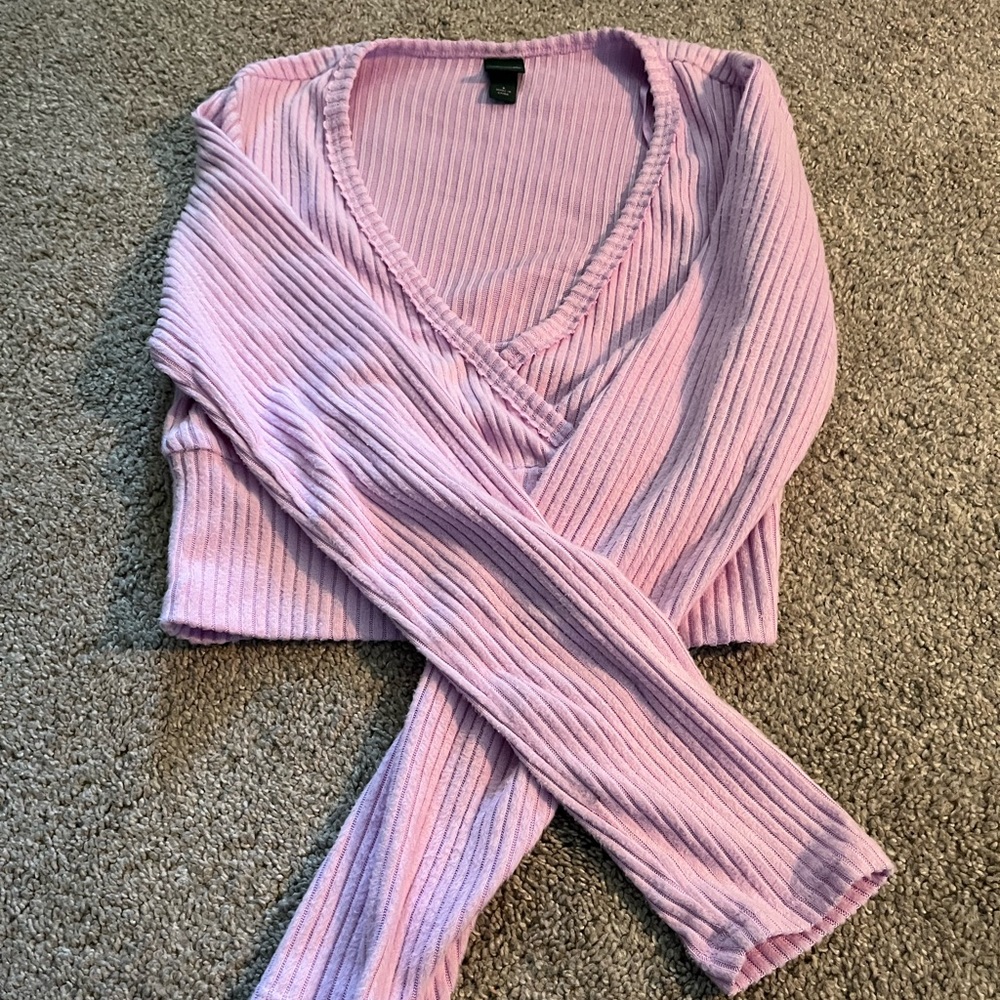 Wild Fable Purple Long Sleeve V- Neck Crop Top